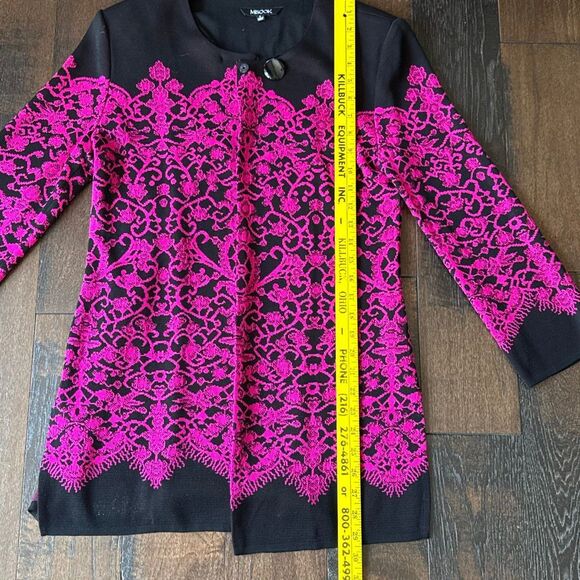 Misook jacquard knit open cardigan sweater womens size small black pink lace pat - Picture 9 of 9